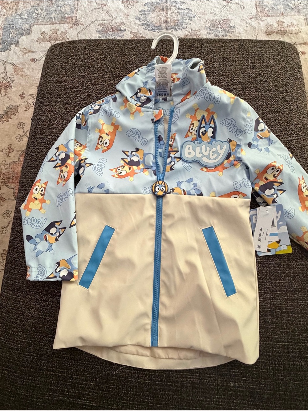 Bluey Cream and Blue Kids Hooded Raincoat